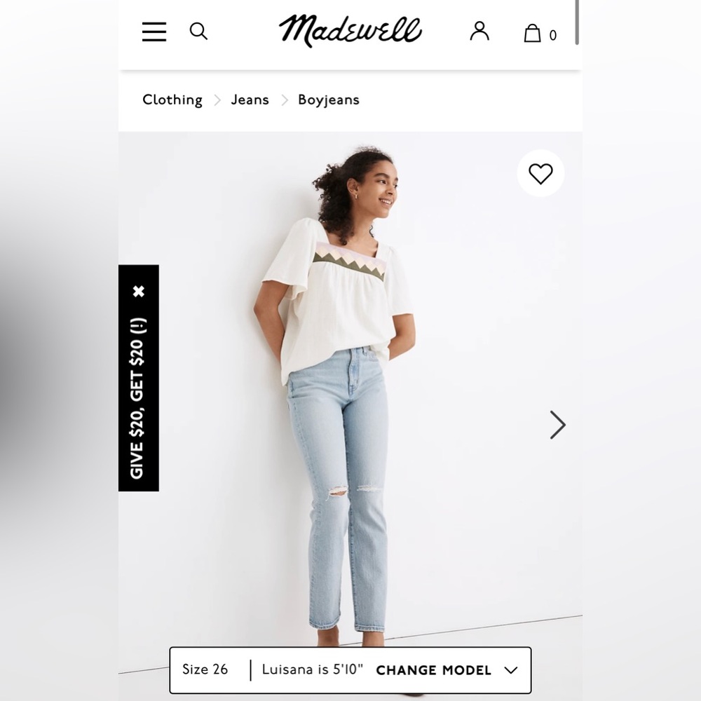 High Rise Slim Crop Boyjean Madewell Women’s Size 26